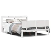 Vidaxl Posteljni okvir z vzglavjem bel 150x200 cm trdna borovina