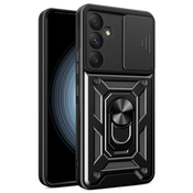 Oklepni ovitek MaX-Armor z obročem, kovinsko ploščico in zaščito zadnjih kamer za Samsung Galaxy A35 - army black