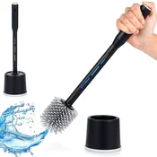 Northix Silikonska WC ščetka s stojalom in dozirnikom za tekočino črna 40 cm