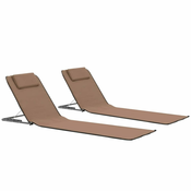 Greatstore Zložljive podloge za na plažo 2 kosa jeklo in blago rjave