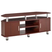 HOMCOM Mobilni TV regal klasičen za dnevno sobo z 2 policama in 2 omaricama, iz MDF in nerjavečega jekla, rjava, 120x39.5x52cm