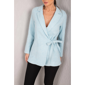 armonika Womens Bebe Blue Tie Herringbone Patterned Cachet Jacket