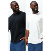 Trendyol Plus Size Black-Ecru Oversize 2-Pack Basic 100% Cotton Comfortable T-Shirt