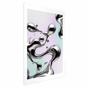 shumee Plakat - Metallic Fluidities - abstraktne srebrne oblike na mint-vijolični podlagi