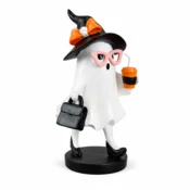 Figurica duha za noč čarovnic v klobuku z vrečko in kavo 12,2 x 12,3 x 24,8 cm