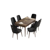 Hanah Home Set Trpezarijski sto i 6 stolica Are, Crno-braon