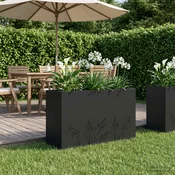 Vidaxl Vrtni lonček Črna 80 x 20 x 49 cm Mlinjeni jeklo
