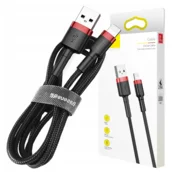 BASEUS Trpežen, prožen USB-kabel za iPhone z vtičem Lightning, QC3.0, 2,4 A, 1 m, črno-rdeč