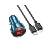 Avto polnilec HOCO z zaslonom + USB C kabel 48W Z50 Modra