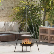 vidaXL Kampirski Kuharski Tripod z Grill Grate in Ognjiščem 170 cm