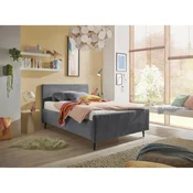 MID.YOU OBLAZINJENA POSTELJA 120 cm x 200 cm , tekstil, leseni material temno siva