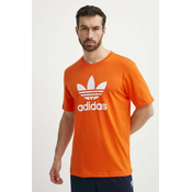Bombažna kratka majica adidas Originals moška, oranžna barva, IR8000