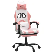 Vidaxl Vrtljivi gaming stol z oporo za noge belo in roza umetno usnje