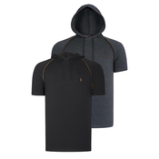 DUAL SET T8570 DEWBERRY HOODED MENS T-SHIRT-ANTHRACITE-BLACK