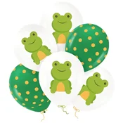 PartyPal Zeleni baloni FROG z motivom žabjih živali za rojstni dan, 6 kosov.