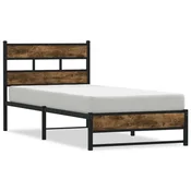 Vidaxl Kovinski posteljni okvir brez vzmetnice dimljen hrast 75x190 cm
