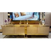 Casa Padrino luxury TV cabinet gray/gold 254 x 50 x H. 65 cm - Solid wood sideboard with 4 doors - Living room furniture - Luxury furniture - Luxury furnishings