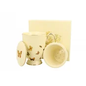 Porcelanasta skodelica za čaj z infuzerjem in motivom metulja