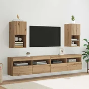 vidaXL TV omare za montažo na steno z LED lučmi 2 pcs Umetni hrast
