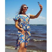 Resti Cobalt womens dress with colorful floral pattern
