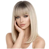 Ženska lasulja Luvu s frufrujem, svetlo blond ravnimi lasmi, KOT naravni ombre