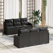 vidaXL vidaXL 7-delna vrtna sofa garnitura z blazinami Črna Poli ratan, (22094086)