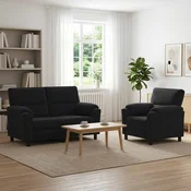 vidaXL Kavčna garnitura 2 pcs Črna Žamet