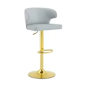 SONNENH Nastavljiva barska stola, 2 v kompletu, PU oblazinjenje, sedež 61,5–85,8 cm in 48,2 x 43 cm, vrtenje 360°, zaobljeno naslonjalo, svetlo siv PU in zlato podnožje