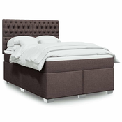 Box spring postelja z vzmetnico temno rjav 140x190 cm blago