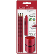 Faber-Castell set Grip, grafični svinčnik 3/1 + radirka + šilček, rdeč