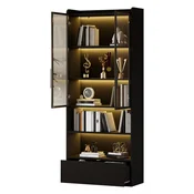 SONNENH Vitrina, 80 x 34 x 180 cm, MDF/steklo, črna, led osvetlitev, predali za shranjevanje, za pregledno shranjevanje