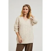 Womens knitted sweater with V-neck MOODO - beige