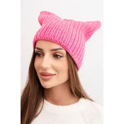 Kesi Womens winter hat with wool in a cat-style design made of ribbed knit K419 pink