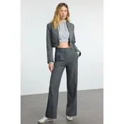 Trendyol Grey Wide Leg Pleated Woven Trousers