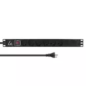 shumee Lanview 19 podaljšek, montaža v rack, 1U, 13A, 6 vtičnic tipa K, stikalo, 3 m kabel, LVR-3MDK-SW-DK6