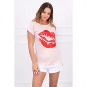 Blouse with lip print powder pink