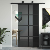 vidaXL Drsna vrata črna 102,5x205 cm kaljeno steklo in aluminij