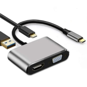 LINKOM Adapter-konvertor TIP C na HDMI 4K + VGA + TIP C + USB 3.0 sivi