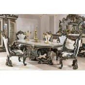 Casa Padrino luxury baroque dining room set white/green/gold - 1 Baroque Dining Table & 6 Baroque Dining Chairs - Baroque dining room furniture - Luxury furniture in the baroque style