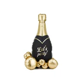 PartyDeco Samostoječi folijski balon - Steklenica „Lets Party“ z zlatimi mehurčki