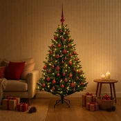 Umjetno božično drevo z okrasnimi kroglami 150 cm 150 LED