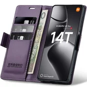 Overboard Ovitek za Xiaomi 14T Pro, sijajni liči, denarnica s preklopom, vijolična