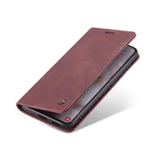 CaseMe Ovitek za Samsung Galaxy S22+ Plus 5G, usnjen ovitek denarnica, rdeč