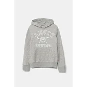 Djecja dukserica Levis VARSITY ROWING HOODIE boja: siva, s kapuljacom, s tiskom, 9EM573