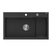 Mexen Omar granitno pomivalno korito z 1 komoro, 800 x 480 mm, črna/srebrna kovinska, kromiran sifon - 6520801005-73