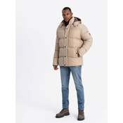 Ombre Mens puffer jacket with check lining - beige