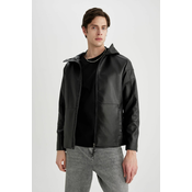 DEFACTO Slim Fit Hooded Faux Leather Jacket Coat