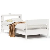Vidaxl Posteljni okvir brez vzmetnice bel 90x200 cm trdna borovina