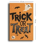 WallXpert slika na platnu 4570HALC-003, natpis Trick or Treat sa duhom i slepim miševima na narandžastoj pozadini, 45 x 70 cm