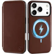 SHIELDON usnjen preklopni ovitek za iPhone 17 Pro – Retro Coffee, MagSafe